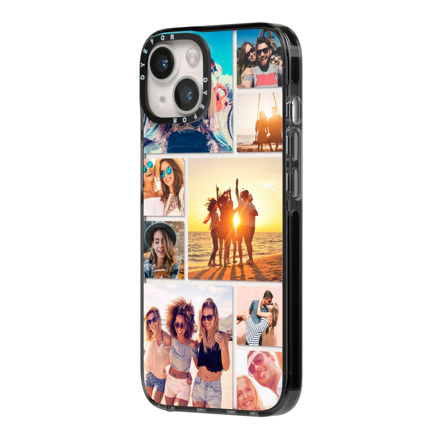 Abstract Photo Collage Upload iPhone 14 Black Impact Case Side Angle on Silver phone