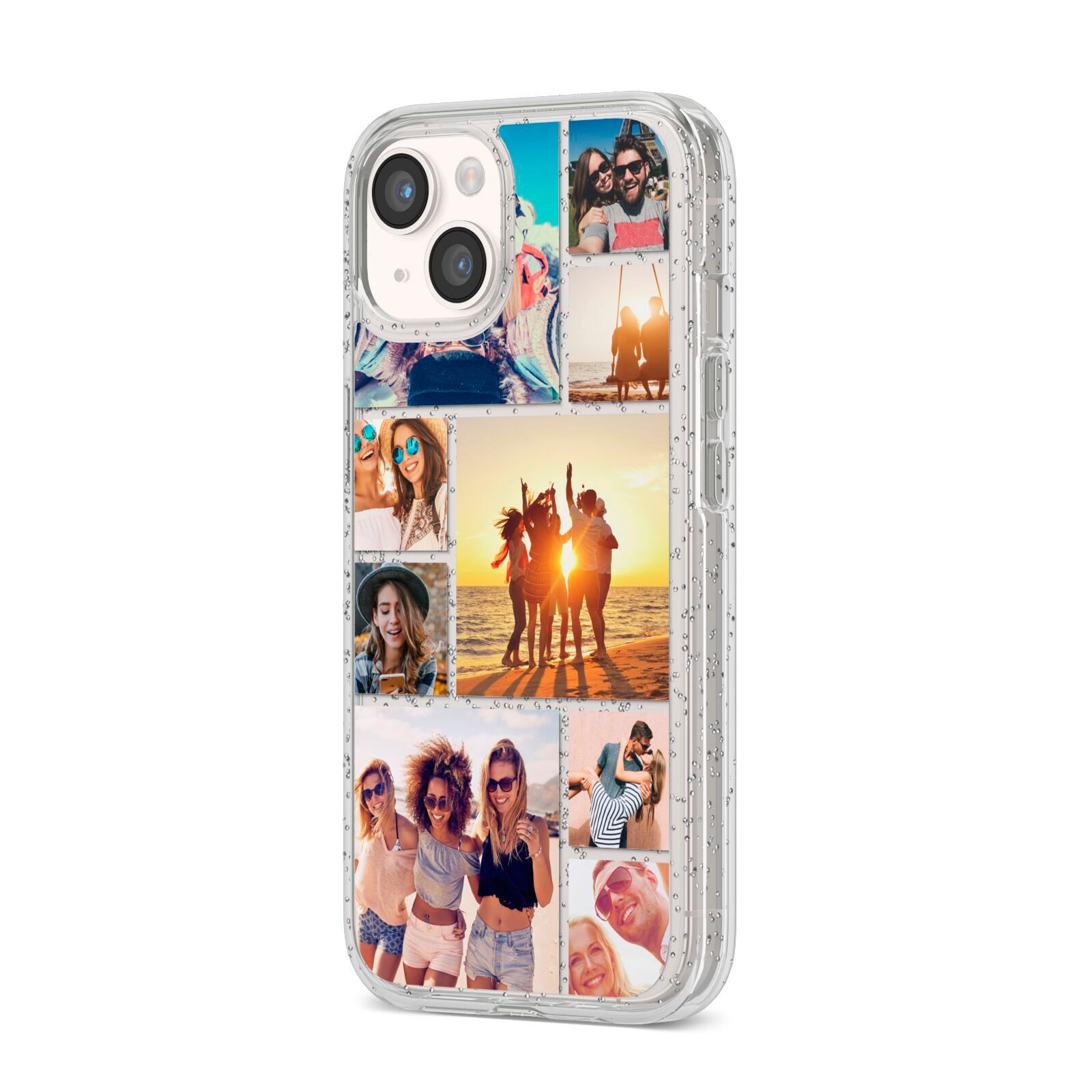 Abstract Photo Collage Upload iPhone 14 Glitter Tough Case Starlight Angled Image