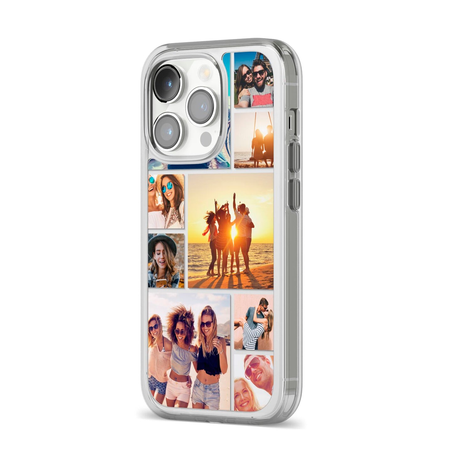 Abstract Photo Collage Upload iPhone 14 Pro Clear Tough Case Silver Angled Image