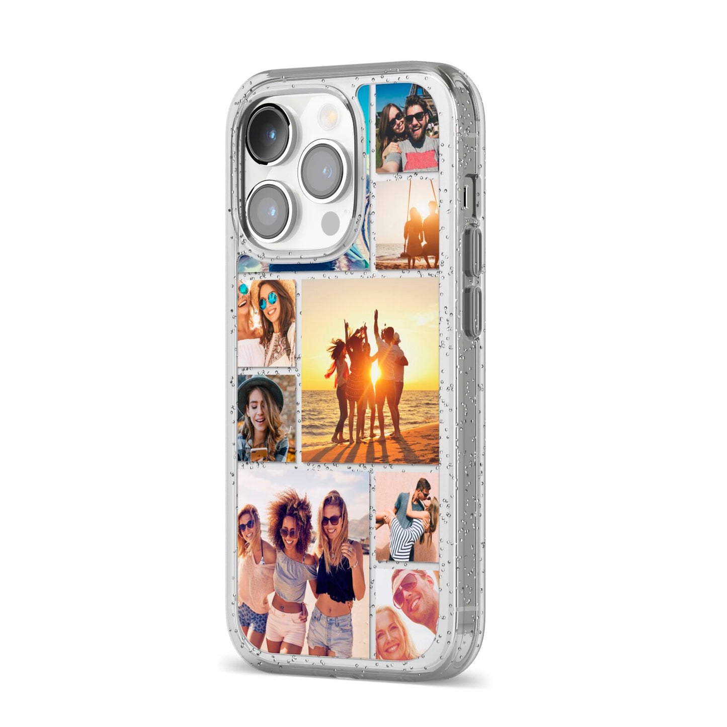 Abstract Photo Collage Upload iPhone 14 Pro Glitter Tough Case Silver Angled Image