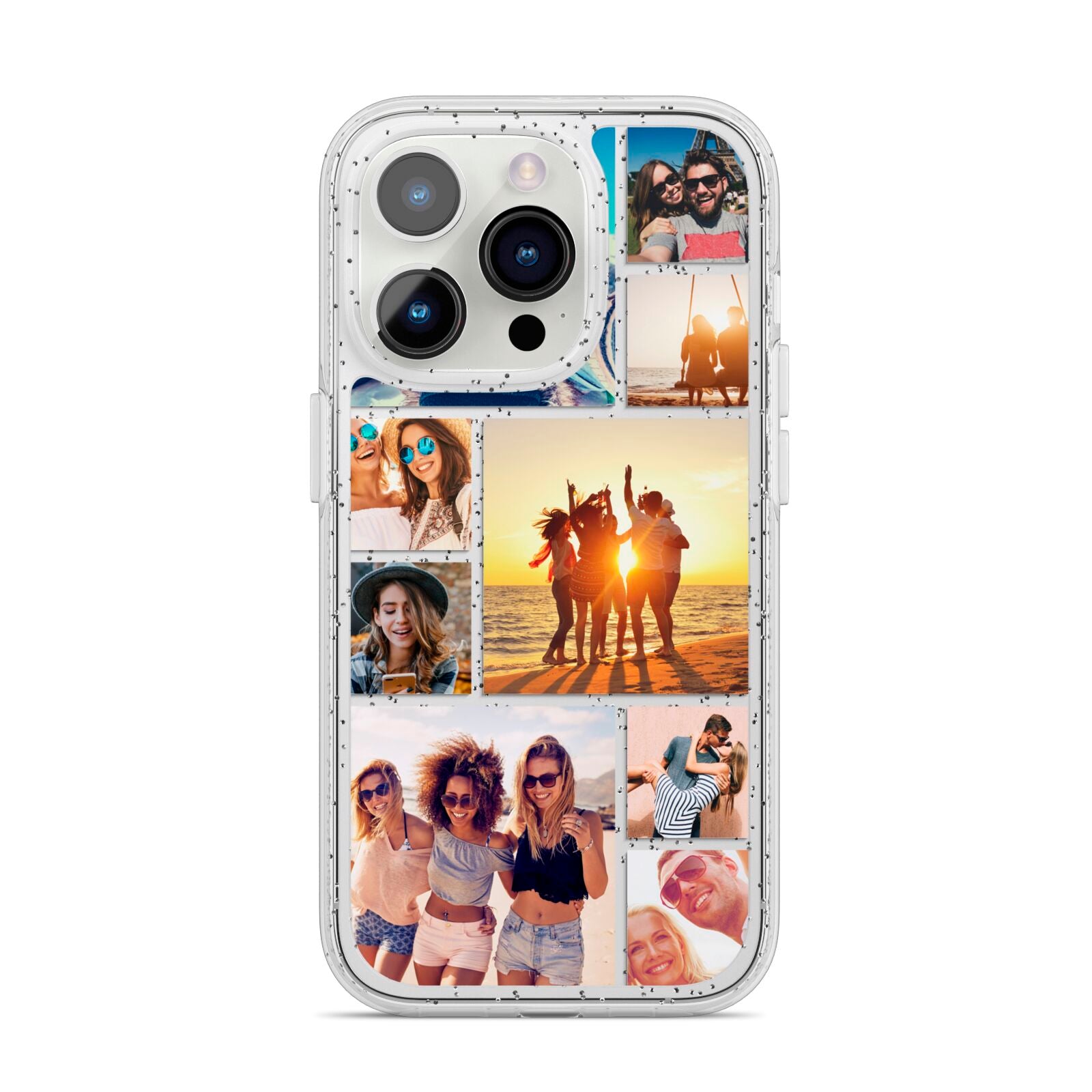 Abstract Photo Collage Upload iPhone 14 Pro Glitter Tough Case Silver