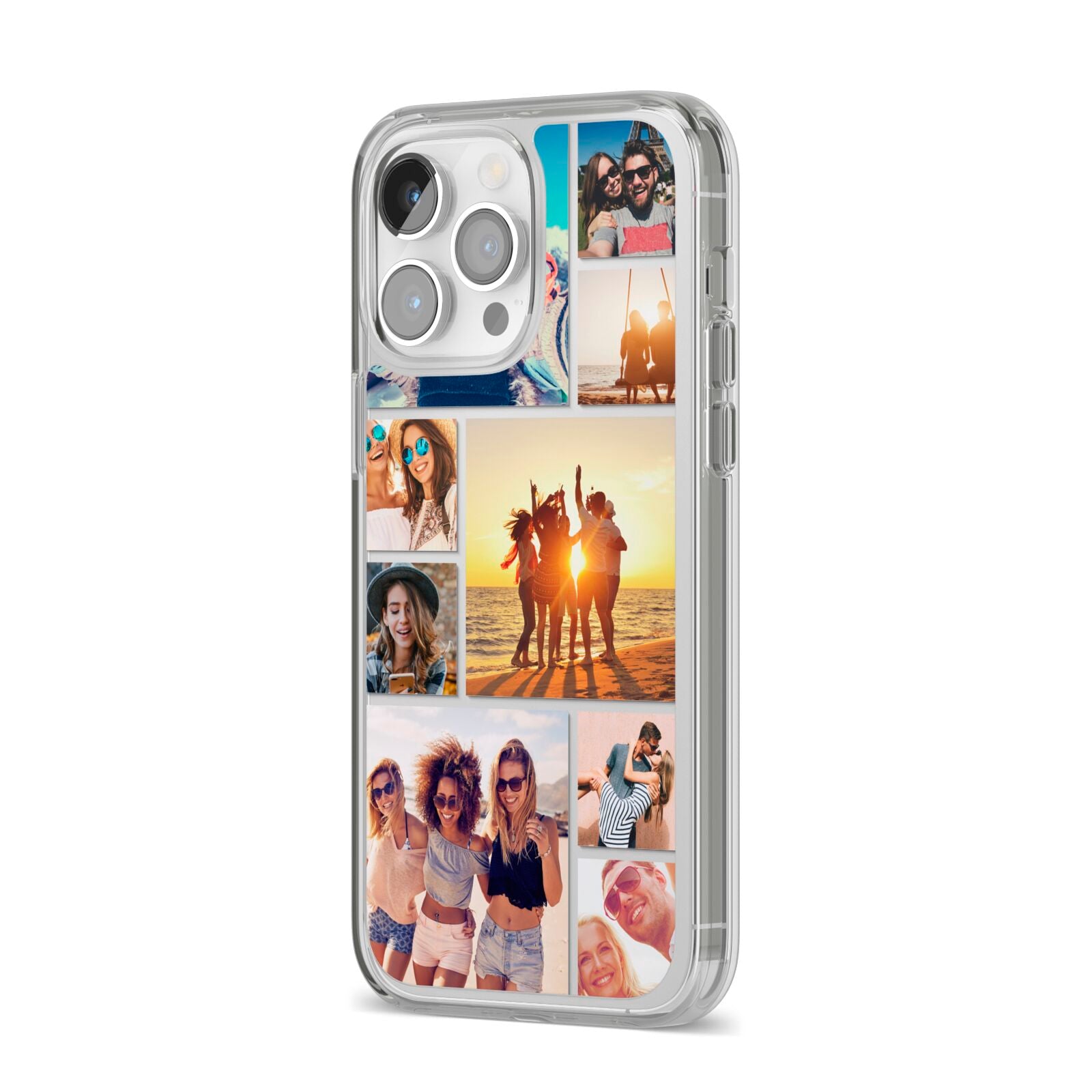 Abstract Photo Collage Upload iPhone 14 Pro Max Clear Tough Case Silver Angled Image