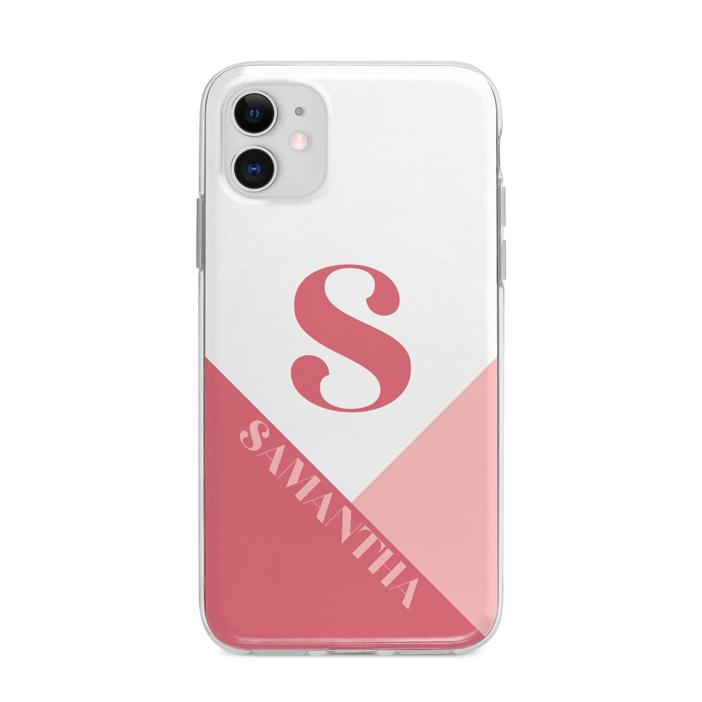 Abstract Pink Initial with Name Apple iPhone 11 in White with Bumper Case