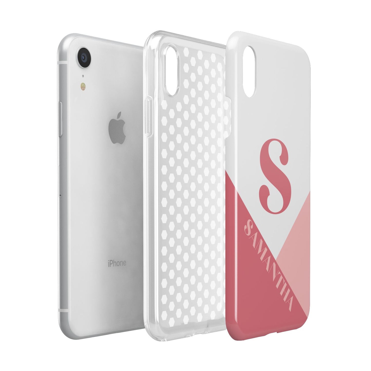Abstract Pink Initial with Name Apple iPhone XR White 3D Tough Case Expanded view