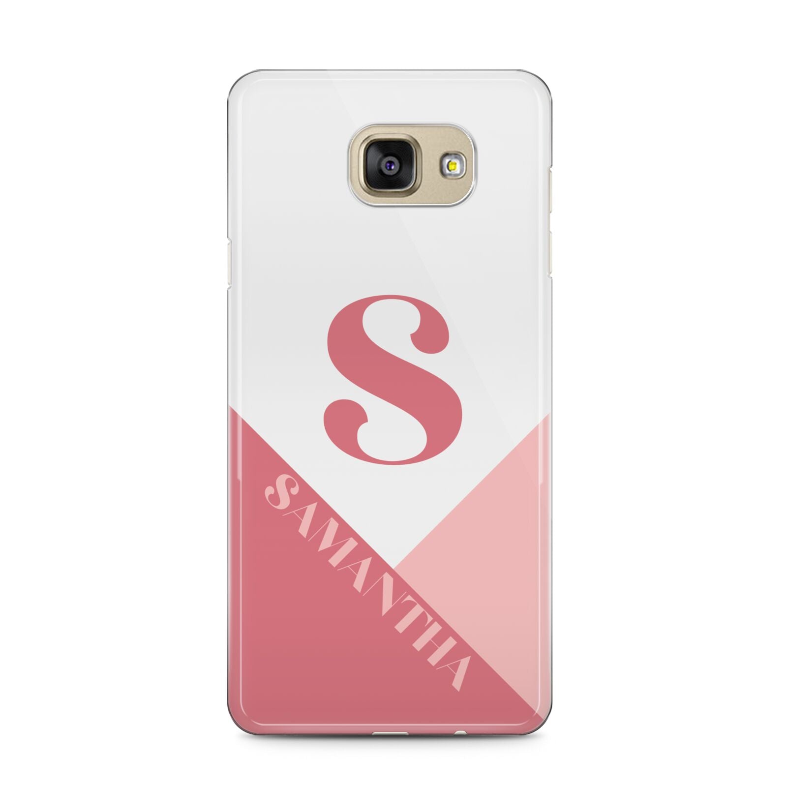 Abstract Pink Initial with Name Samsung Galaxy A5 2016 Case on gold phone