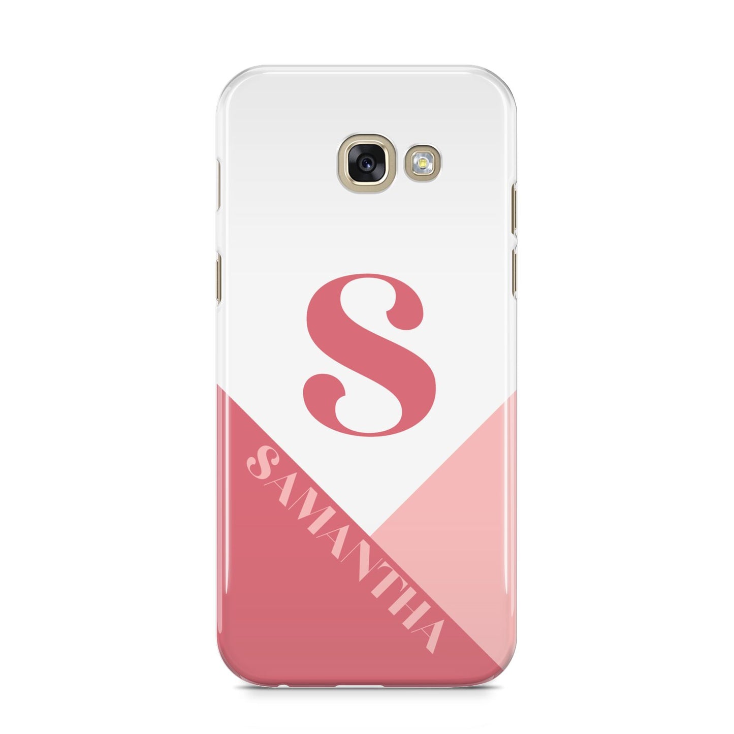 Abstract Pink Initial with Name Samsung Galaxy A5 2017 Case on gold phone