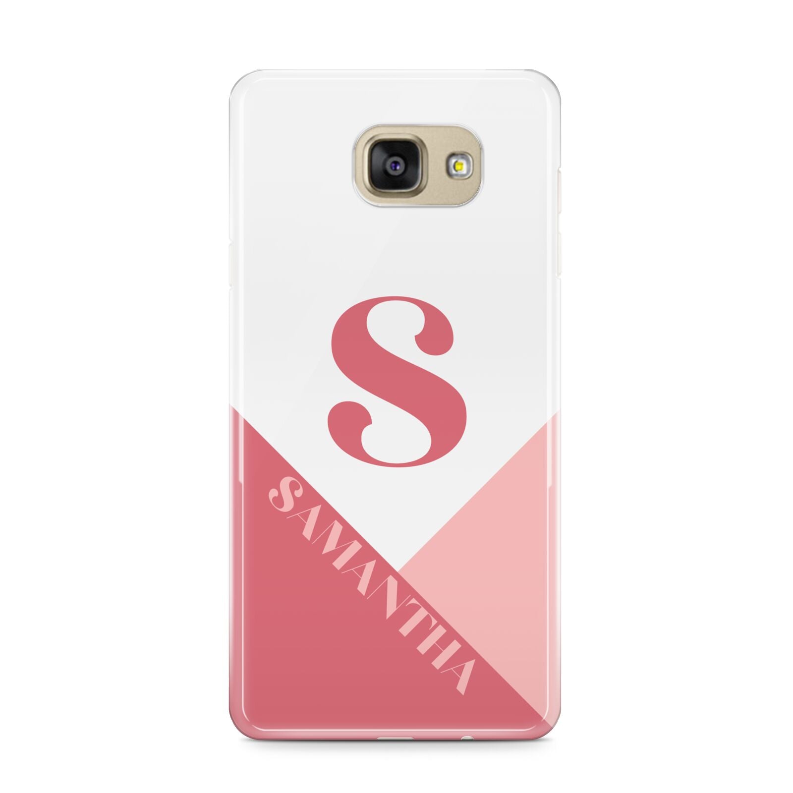 Abstract Pink Initial with Name Samsung Galaxy A9 2016 Case on gold phone