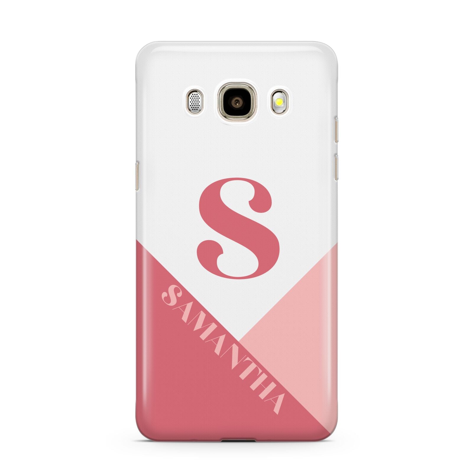 Abstract Pink Initial with Name Samsung Galaxy J7 2016 Case on gold phone