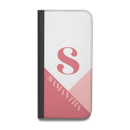Abstract Pink Initial with Name Vegan Leather Flip Samsung Case