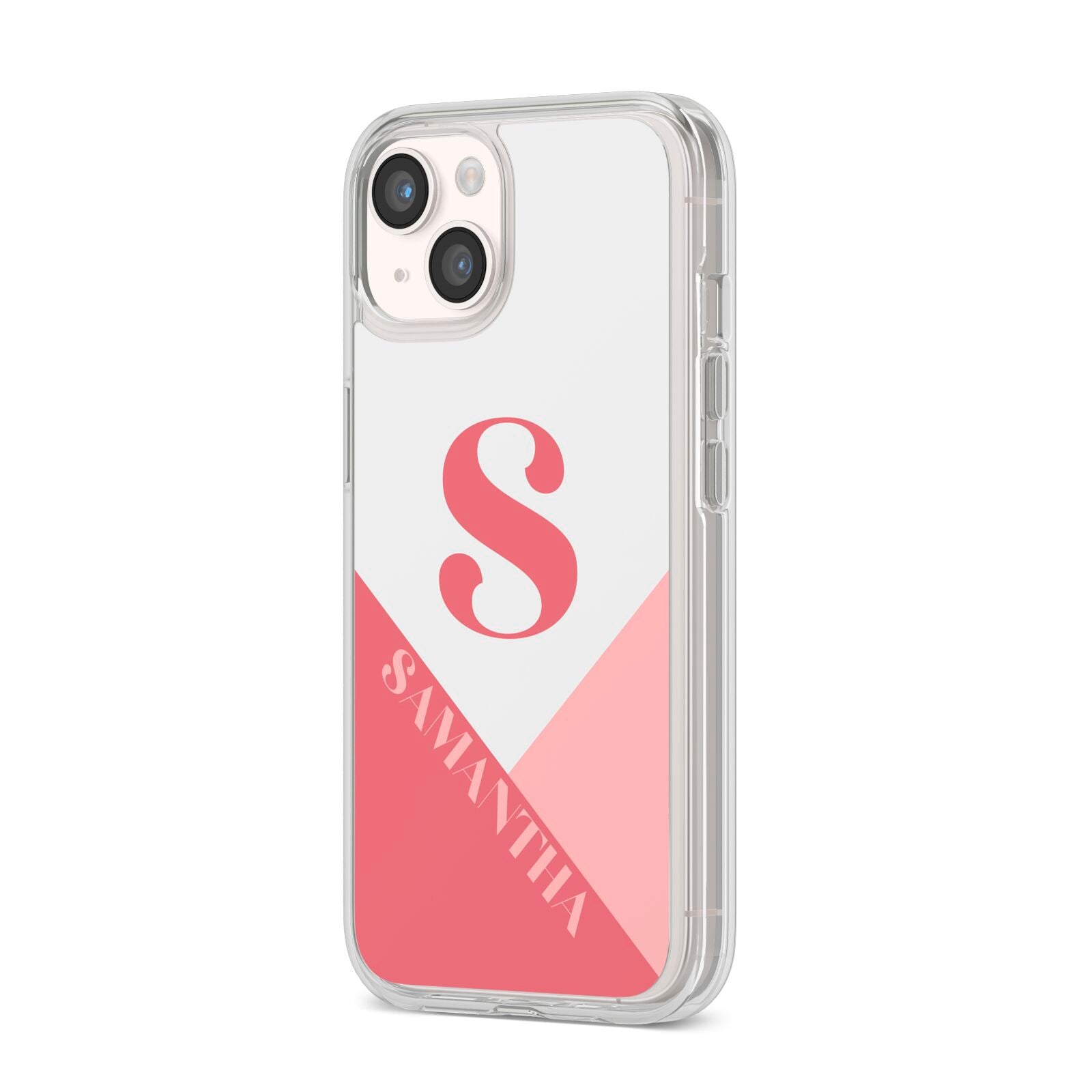 Abstract Pink Initial with Name iPhone 14 Clear Tough Case Starlight Angled Image
