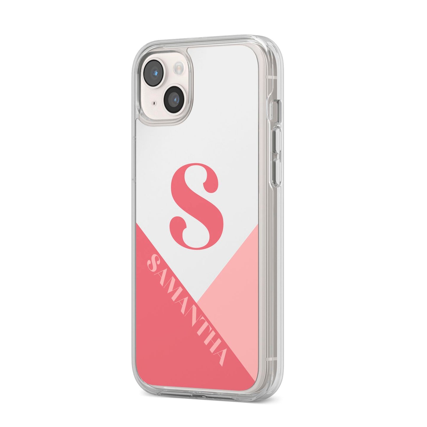Abstract Pink Initial with Name iPhone 14 Plus Clear Tough Case Starlight Angled Image