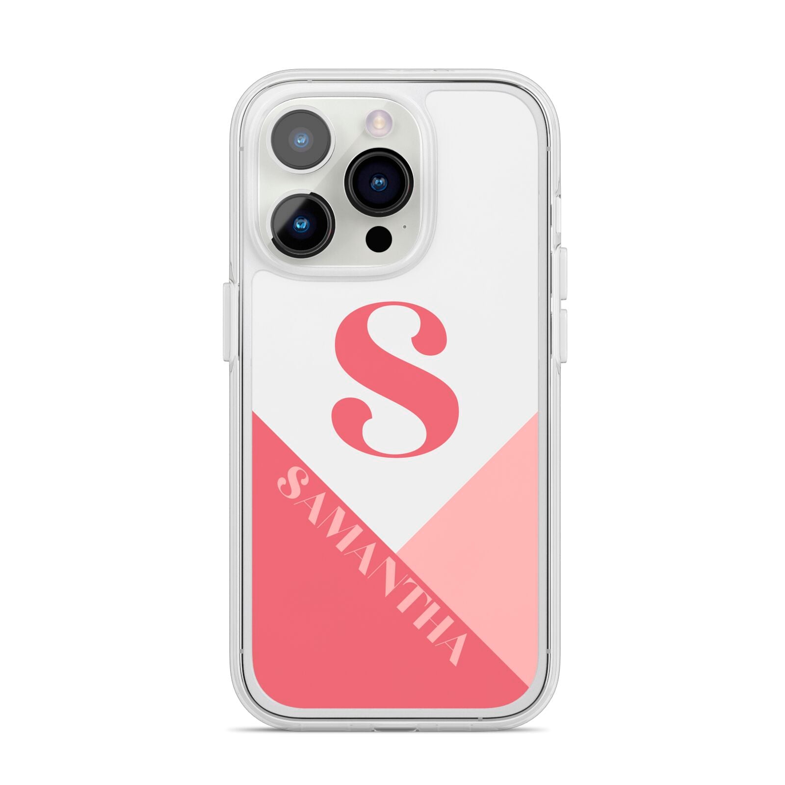 Abstract Pink Initial with Name iPhone 14 Pro Clear Tough Case Silver