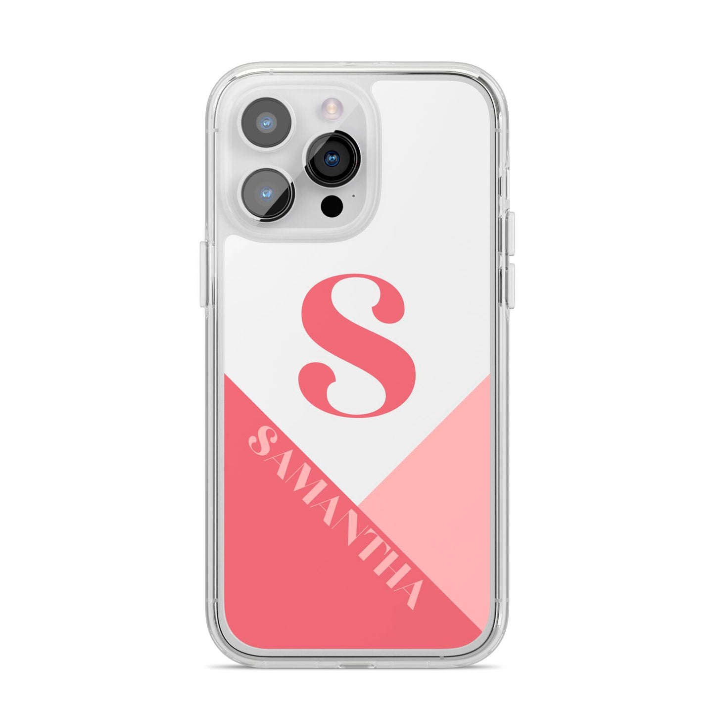 Abstract Pink Initial with Name iPhone 14 Pro Max Clear Tough Case Silver