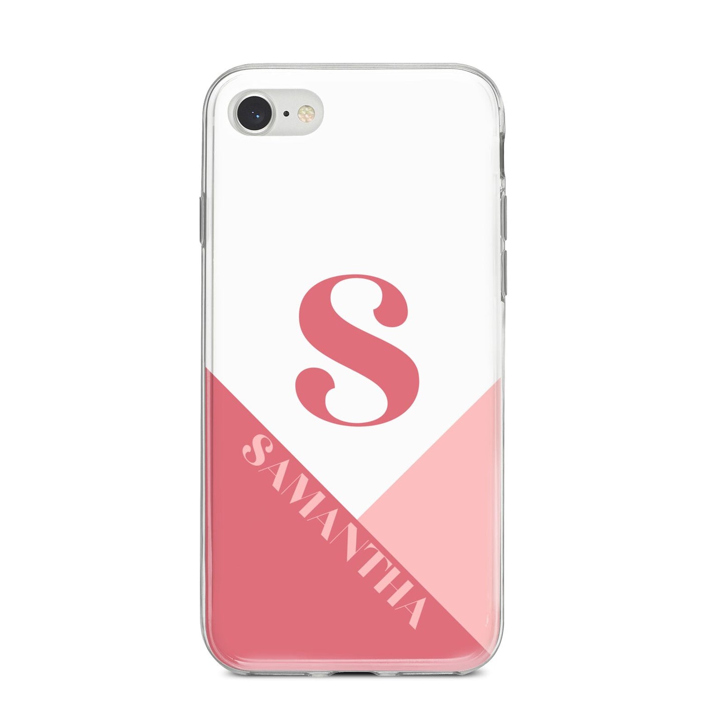 Abstract Pink Initial with Name iPhone 8 Bumper Case on Silver iPhone