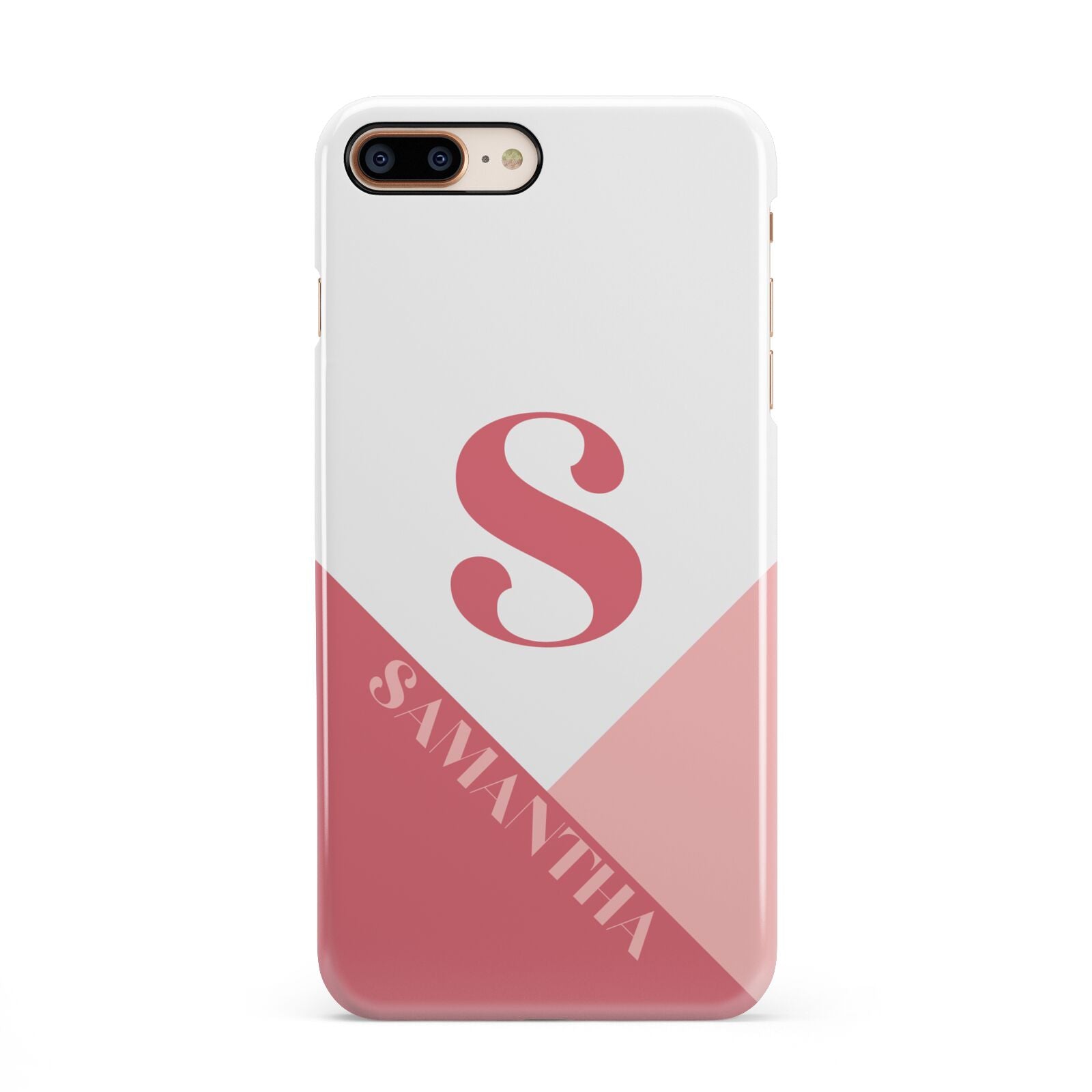 Abstract Pink Initial with Name iPhone 8 Plus 3D Snap Case on Gold Phone