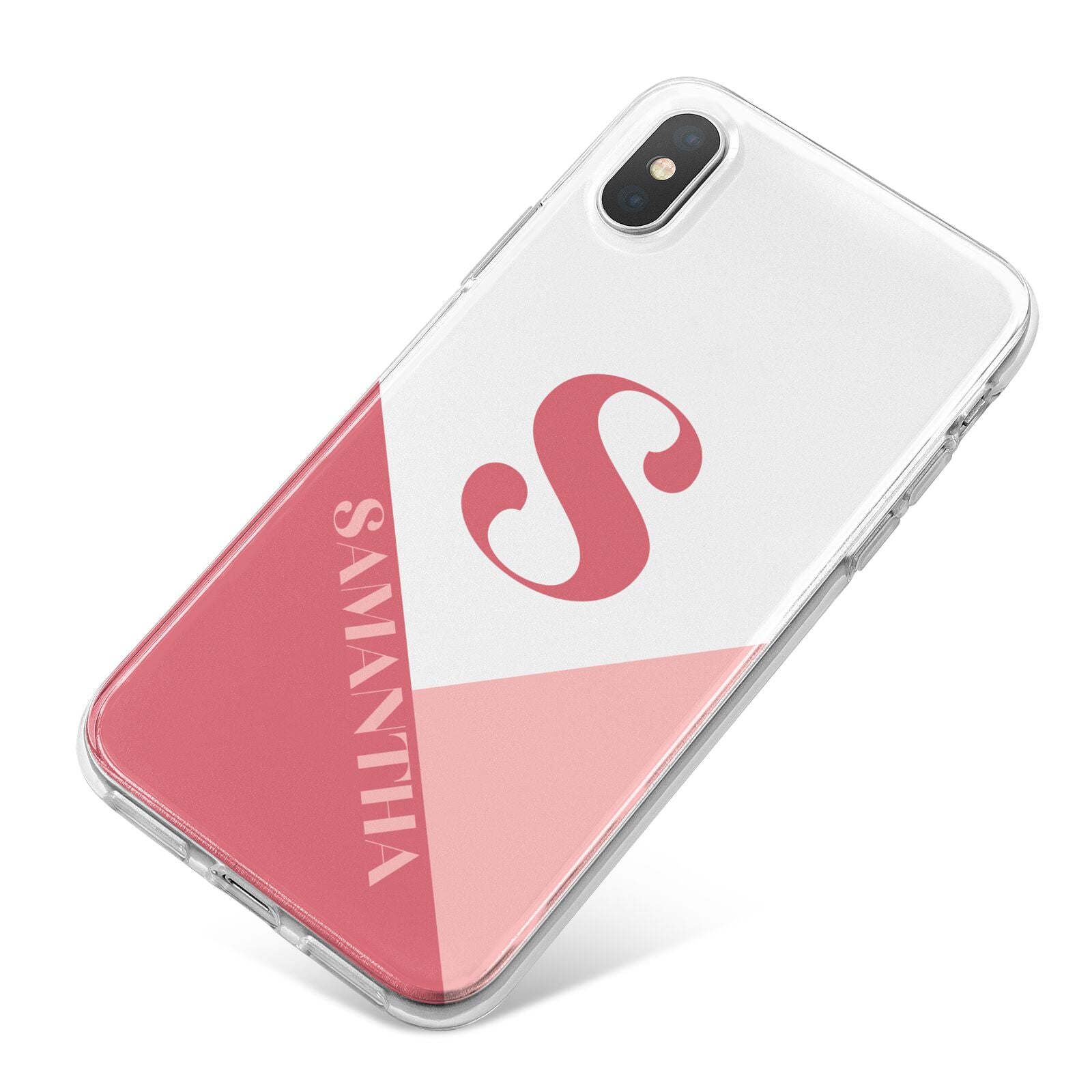 Abstract Pink Initial with Name iPhone X Bumper Case on Silver iPhone