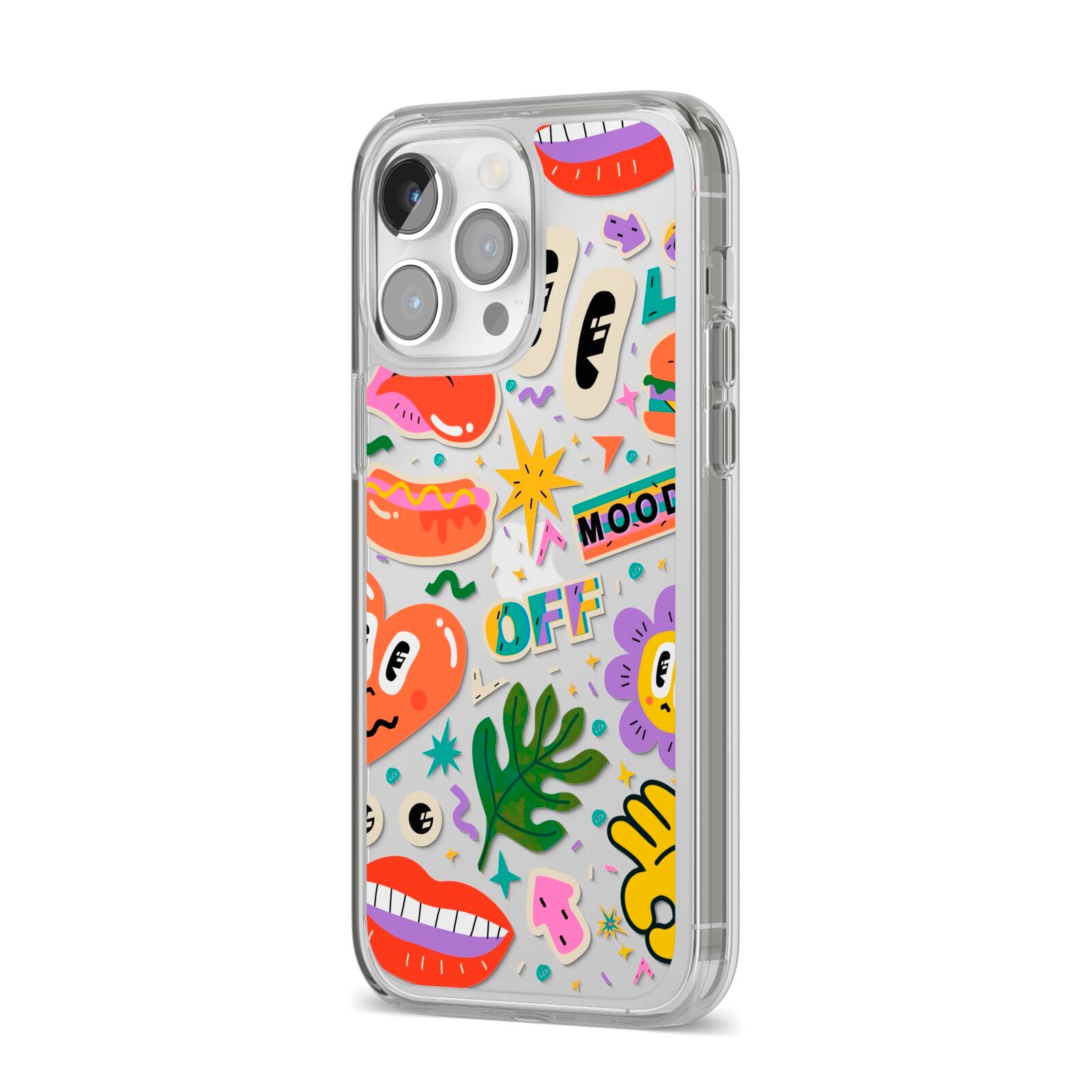 Abstract Shape Sticker iPhone 14 Pro Max Clear Tough Case Silver Angled Image