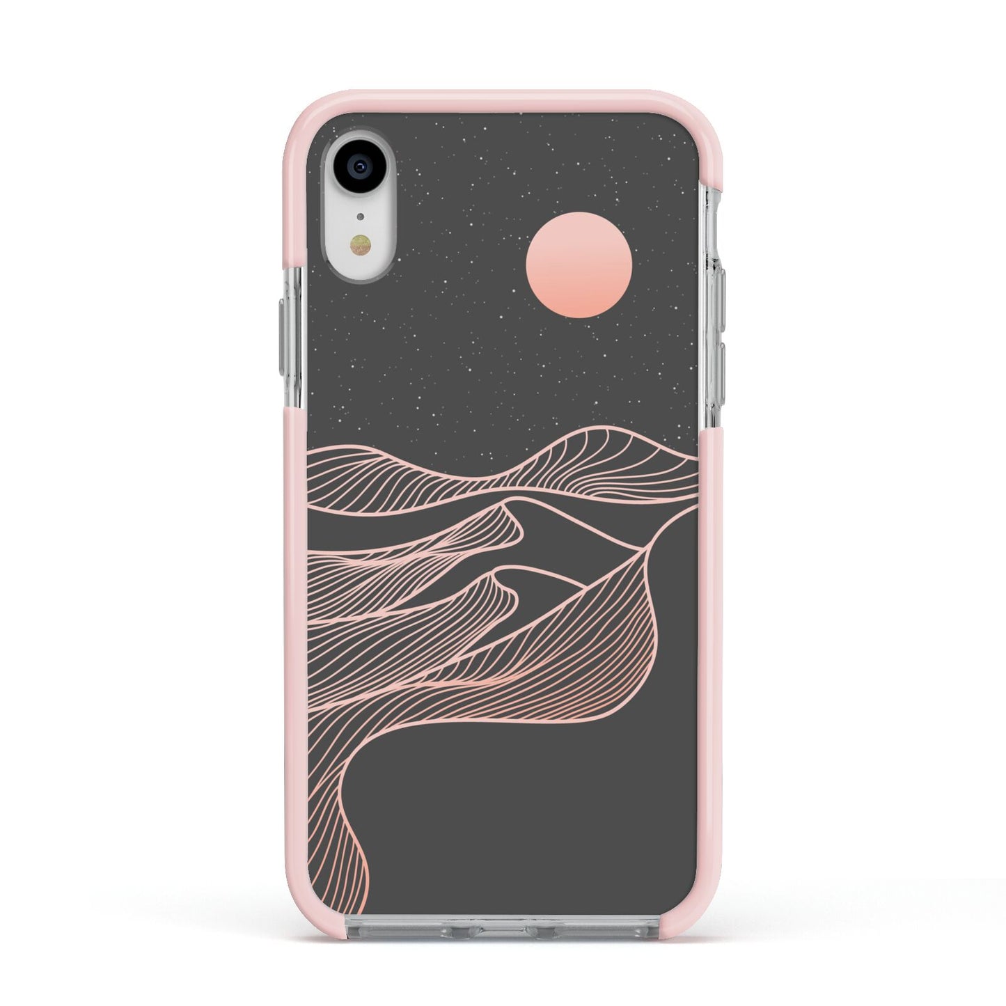 Abstract Sunset Apple iPhone XR Impact Case Pink Edge on Silver Phone