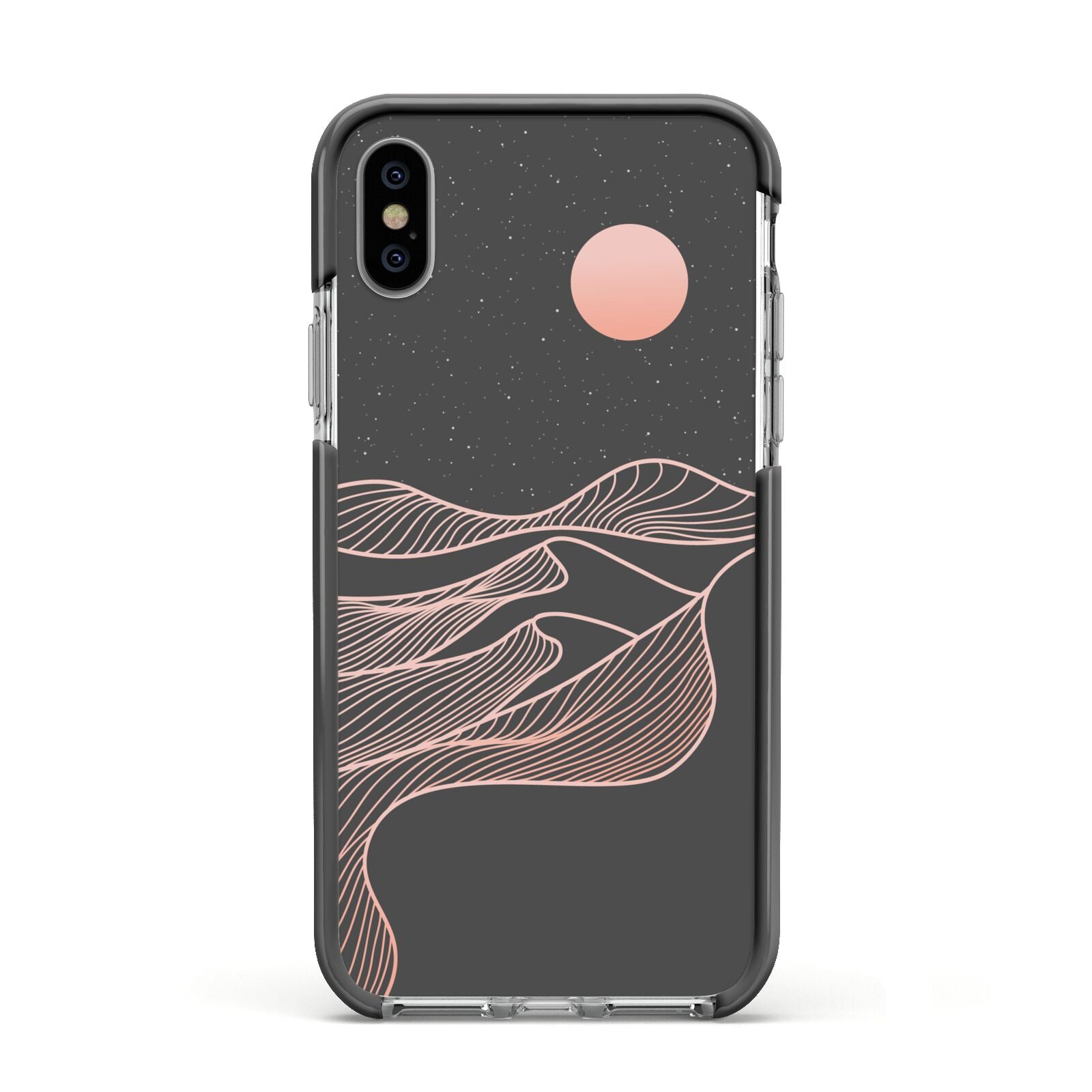 Abstract Sunset Apple iPhone Xs Impact Case Black Edge on Silver Phone