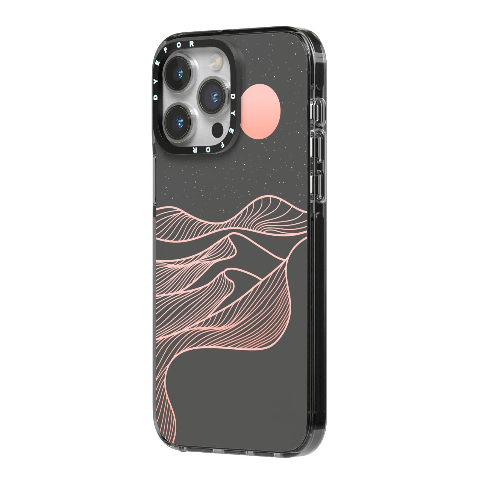 Abstract Sunset iPhone 14 Pro Max Black Impact Case Side Angle on Silver phone