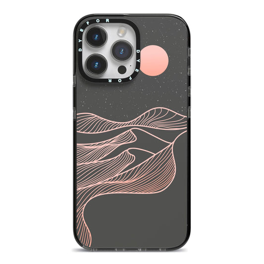 Abstract Sunset iPhone 14 Pro Max Black Impact Case on Silver phone