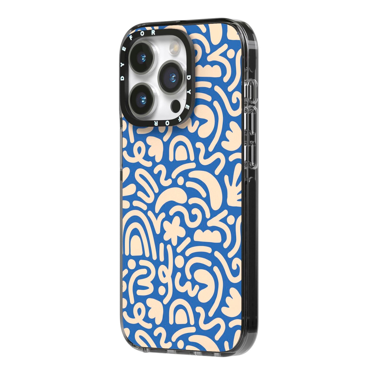 Abstract iPhone 14 Pro Black Impact Case Side Angle on Silver phone