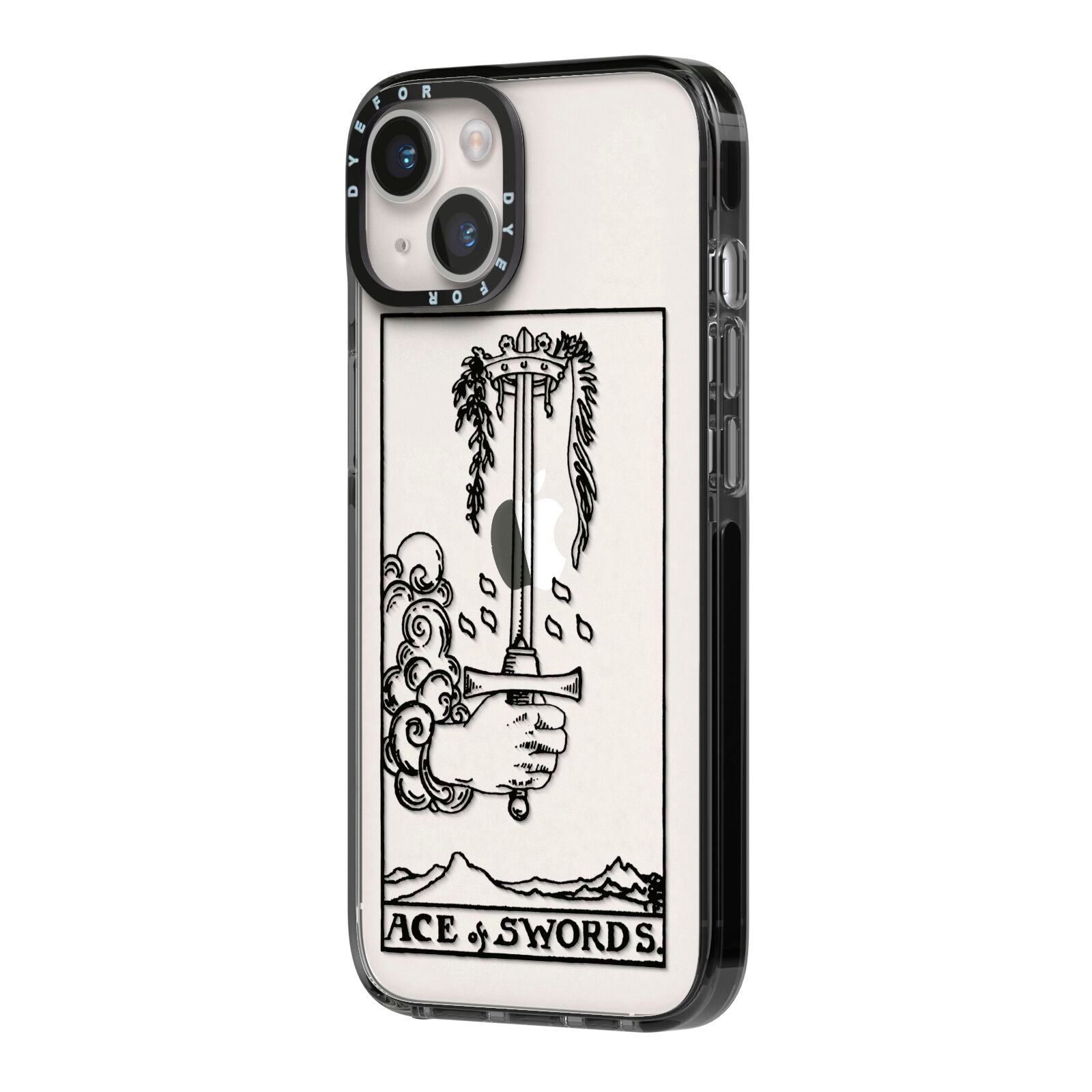 Ace of Swords Monochrome iPhone 14 Black Impact Case Side Angle on Silver phone