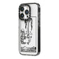 Ace of Swords Monochrome iPhone 14 Pro Black Impact Case Side Angle on Silver phone