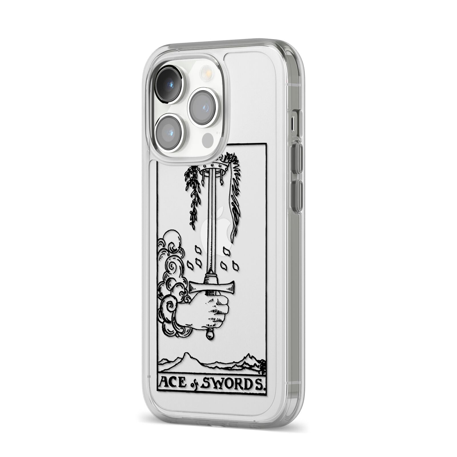 Ace of Swords Monochrome iPhone 14 Pro Clear Tough Case Silver Angled Image