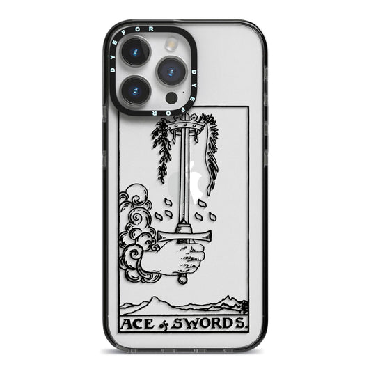 Ace of Swords Monochrome iPhone 14 Pro Max Black Impact Case on Silver phone