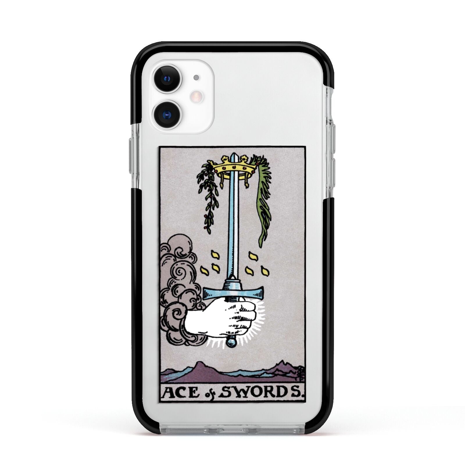 Ace of Swords Tarot Card Apple iPhone 11 in White with Black Impact Case