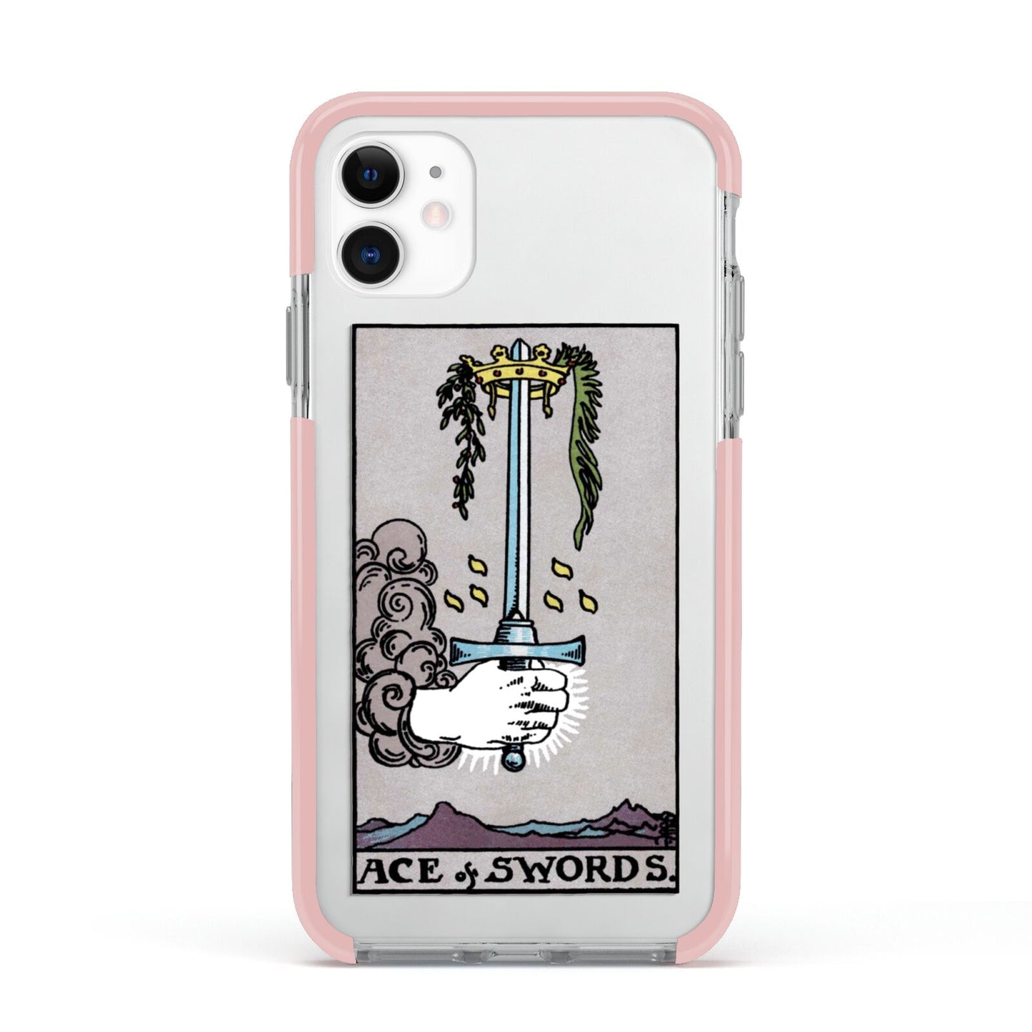 Ace of Swords Tarot Card Apple iPhone 11 in White with Pink Impact Case