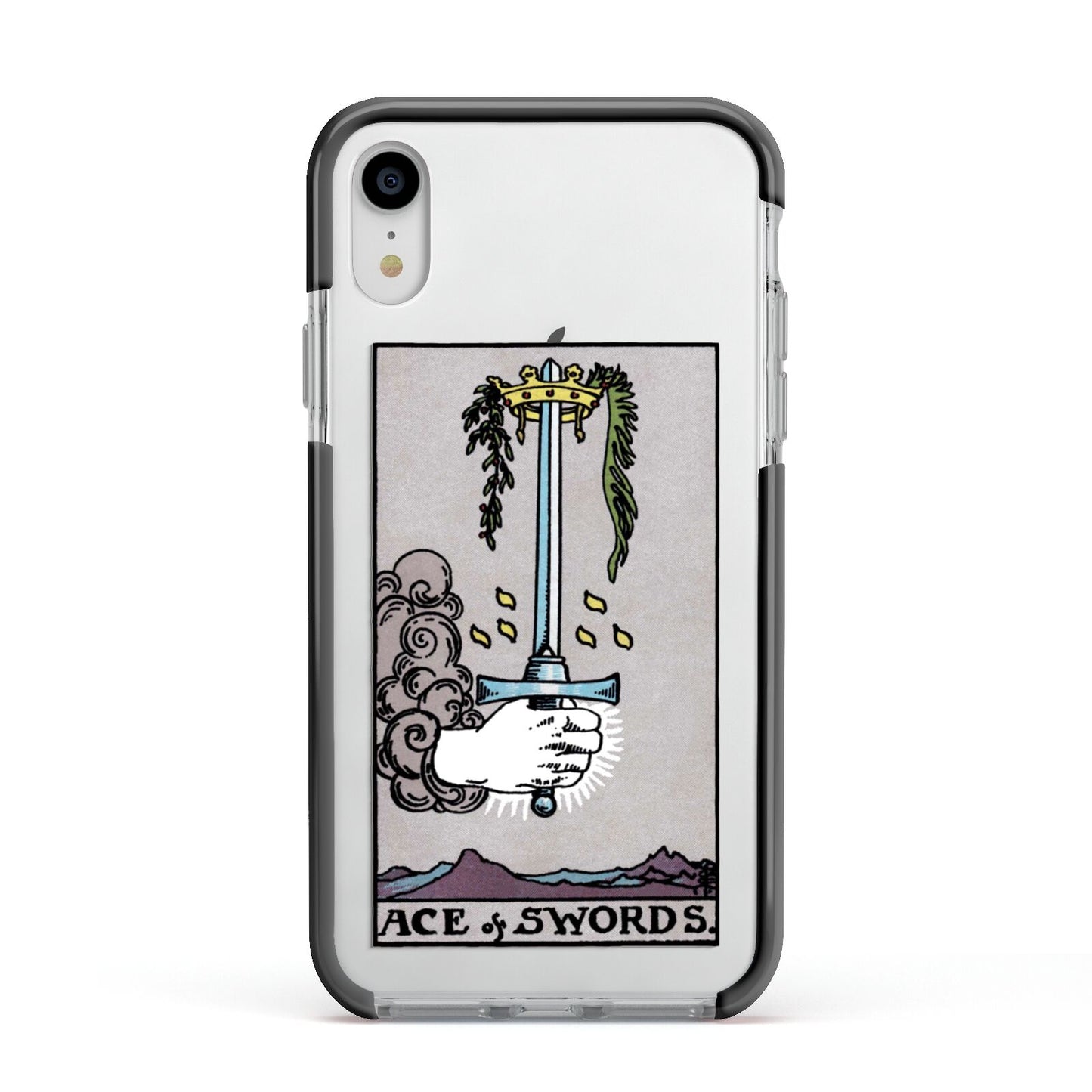 Ace of Swords Tarot Card Apple iPhone XR Impact Case Black Edge on Silver Phone
