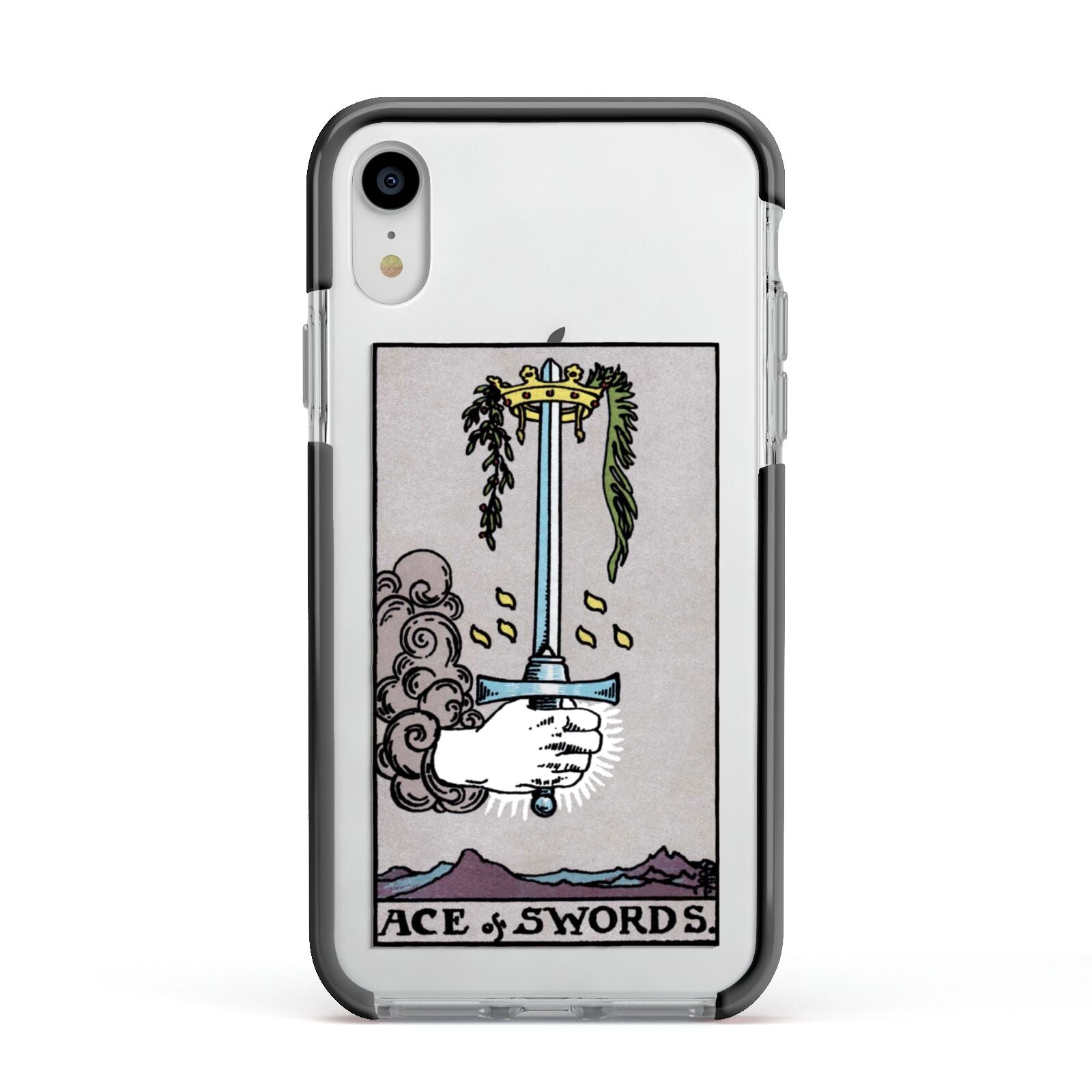 Ace of Swords Tarot Card Apple iPhone XR Impact Case Black Edge on Silver Phone