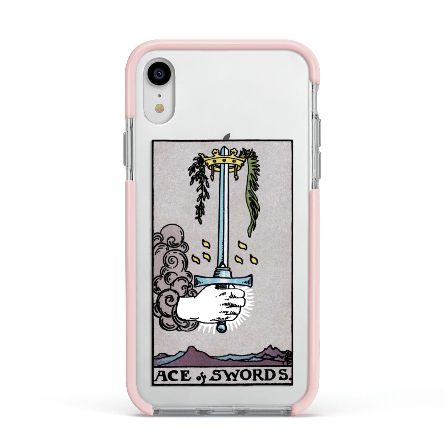 Ace of Swords Tarot Card Apple iPhone XR Impact Case Pink Edge on Silver Phone