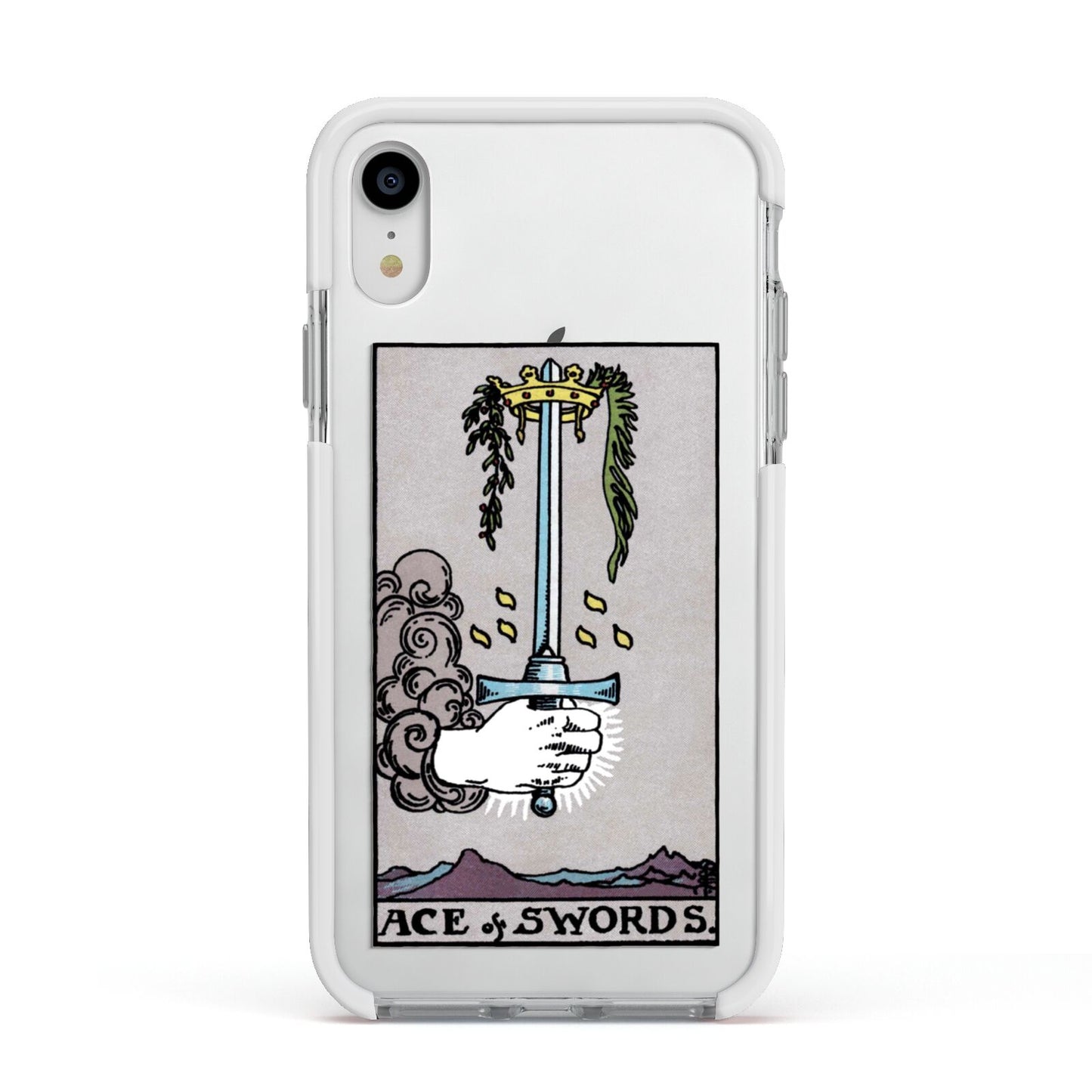 Ace of Swords Tarot Card Apple iPhone XR Impact Case White Edge on Silver Phone