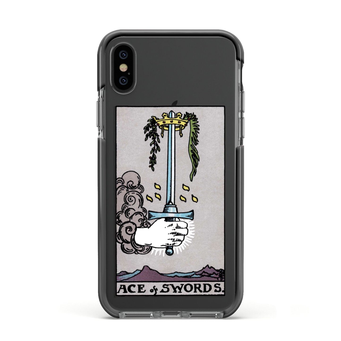 Ace of Swords Tarot Card Apple iPhone Xs Impact Case Black Edge on Black Phone