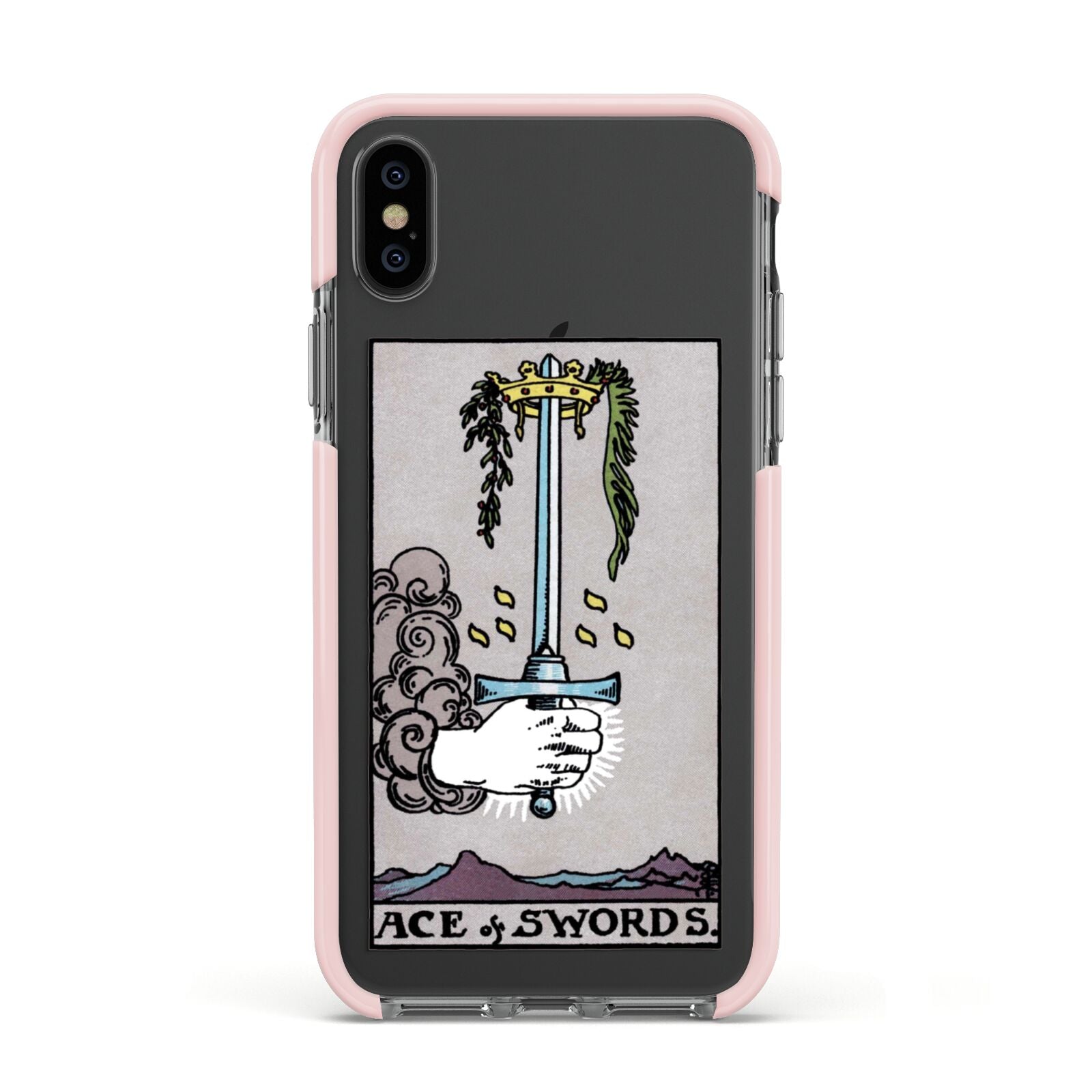 Ace of Swords Tarot Card Apple iPhone Xs Impact Case Pink Edge on Black Phone