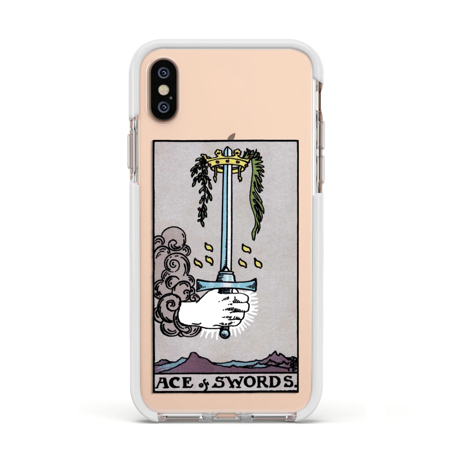 Ace of Swords Tarot Card Apple iPhone Xs Impact Case White Edge on Gold Phone