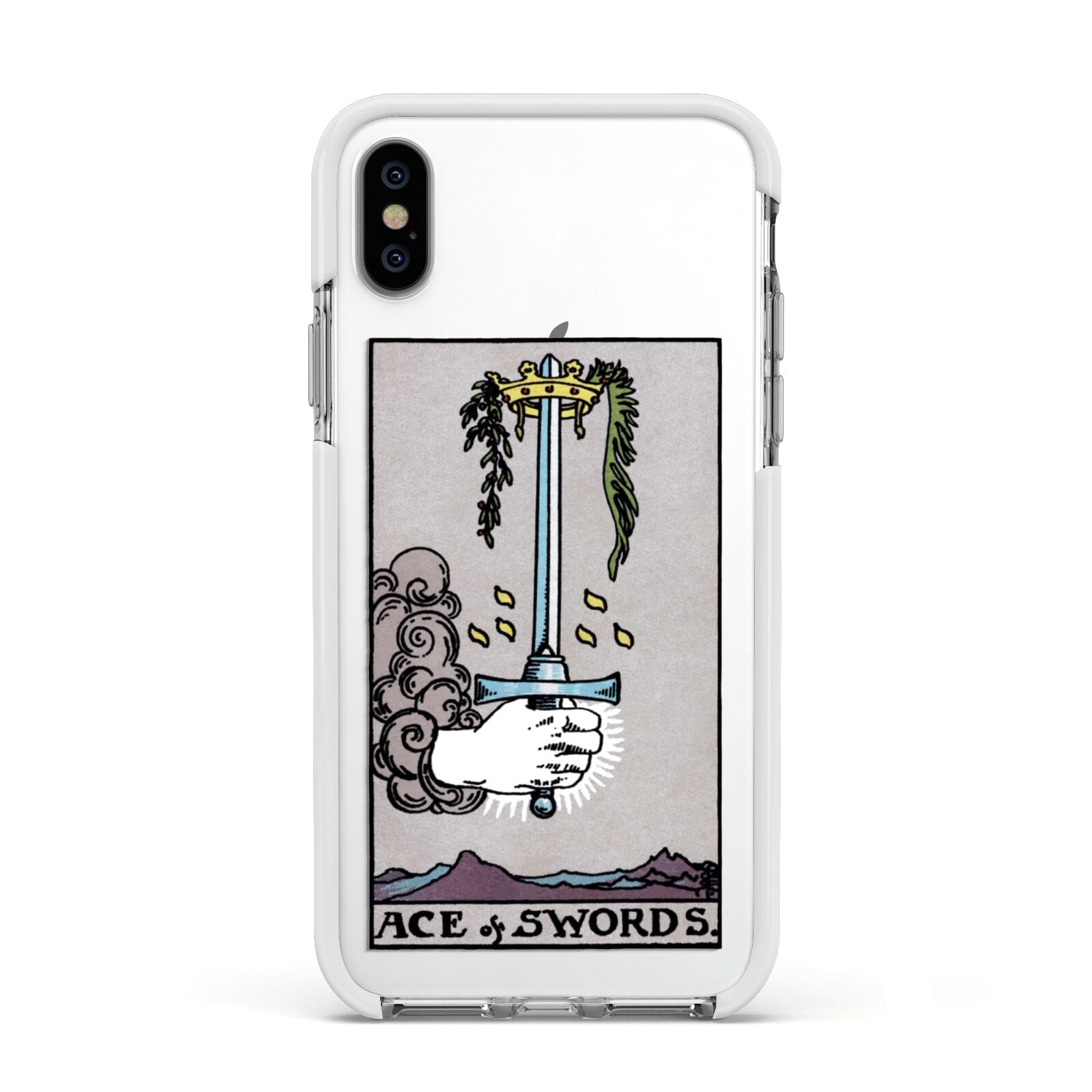 Ace of Swords Tarot Card Apple iPhone Xs Impact Case White Edge on Silver Phone