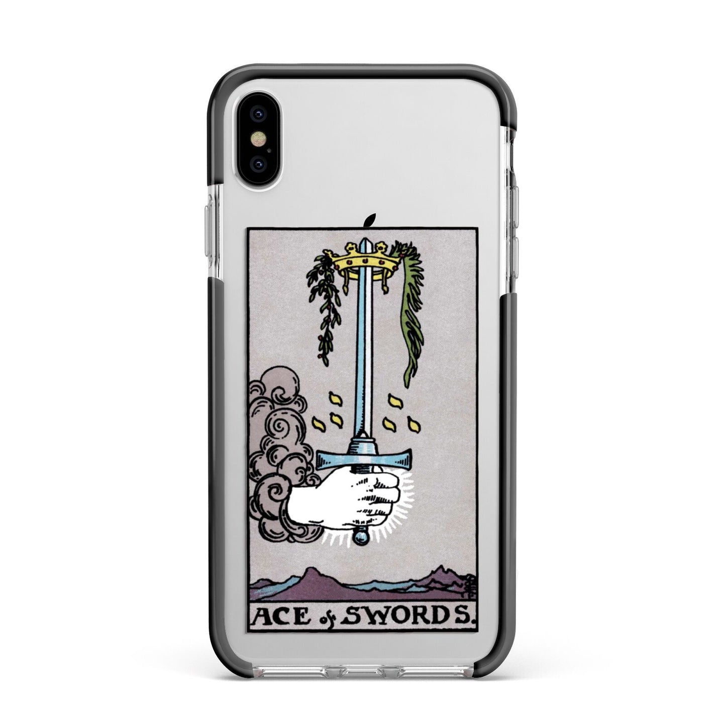 Ace of Swords Tarot Card Apple iPhone Xs Max Impact Case Black Edge on Silver Phone