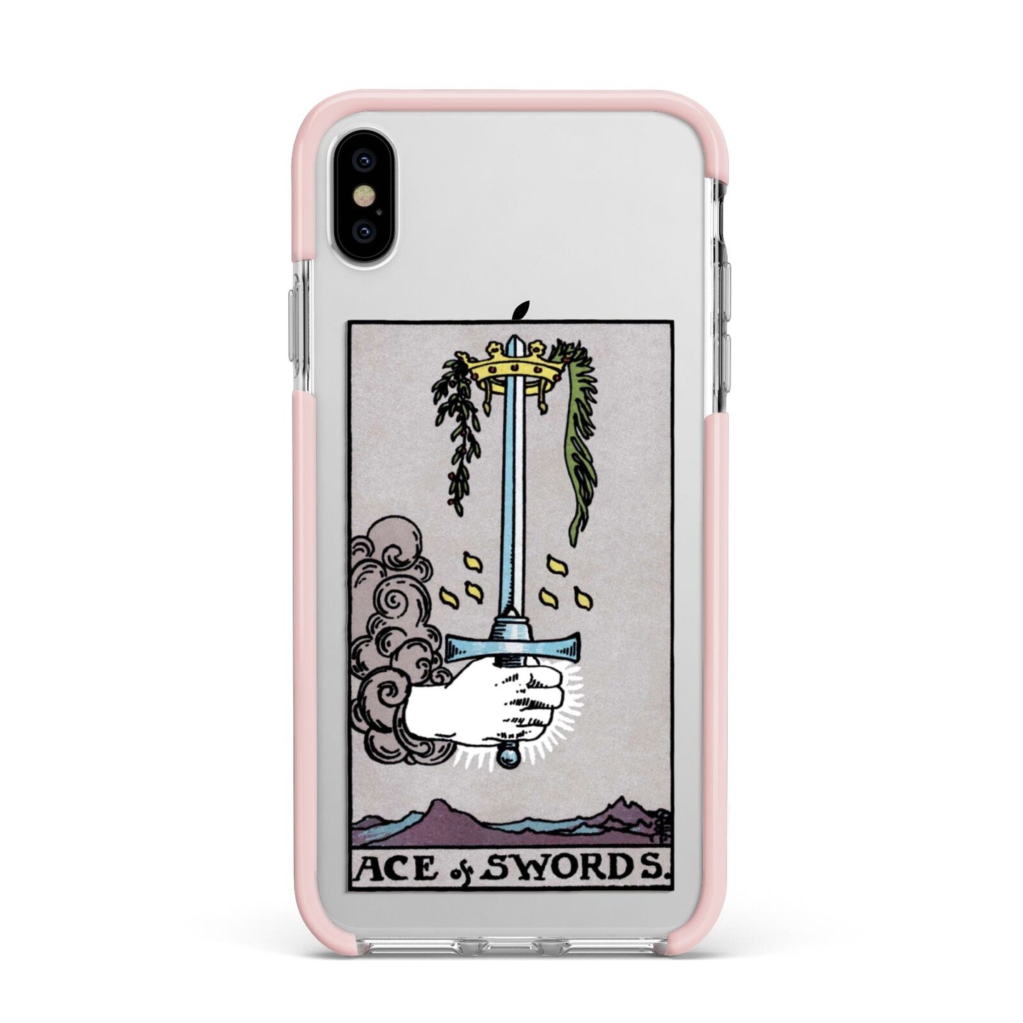 Ace of Swords Tarot Card Apple iPhone Xs Max Impact Case Pink Edge on Silver Phone