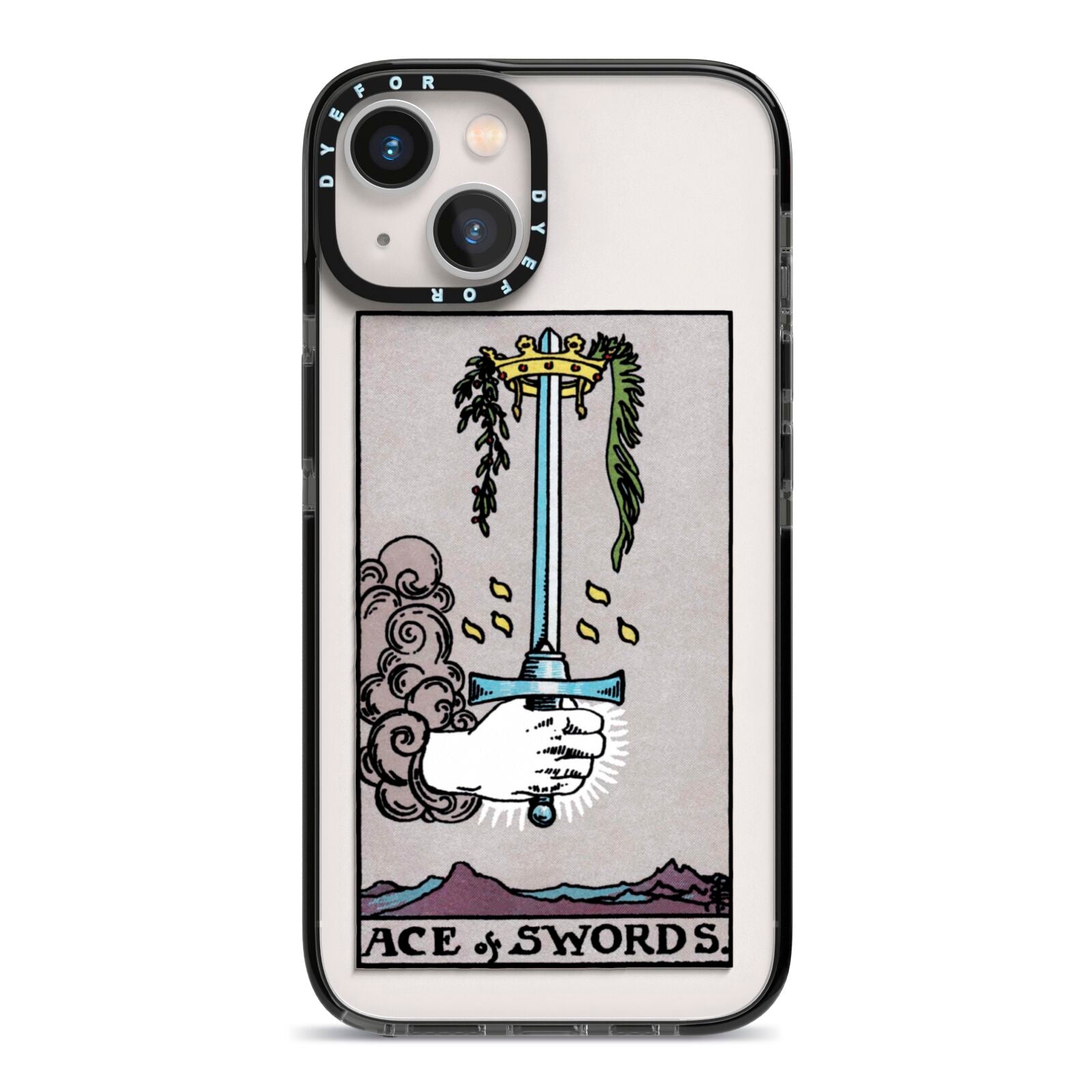 Ace of Swords Tarot Card iPhone 13 Black Impact Case on Silver phone