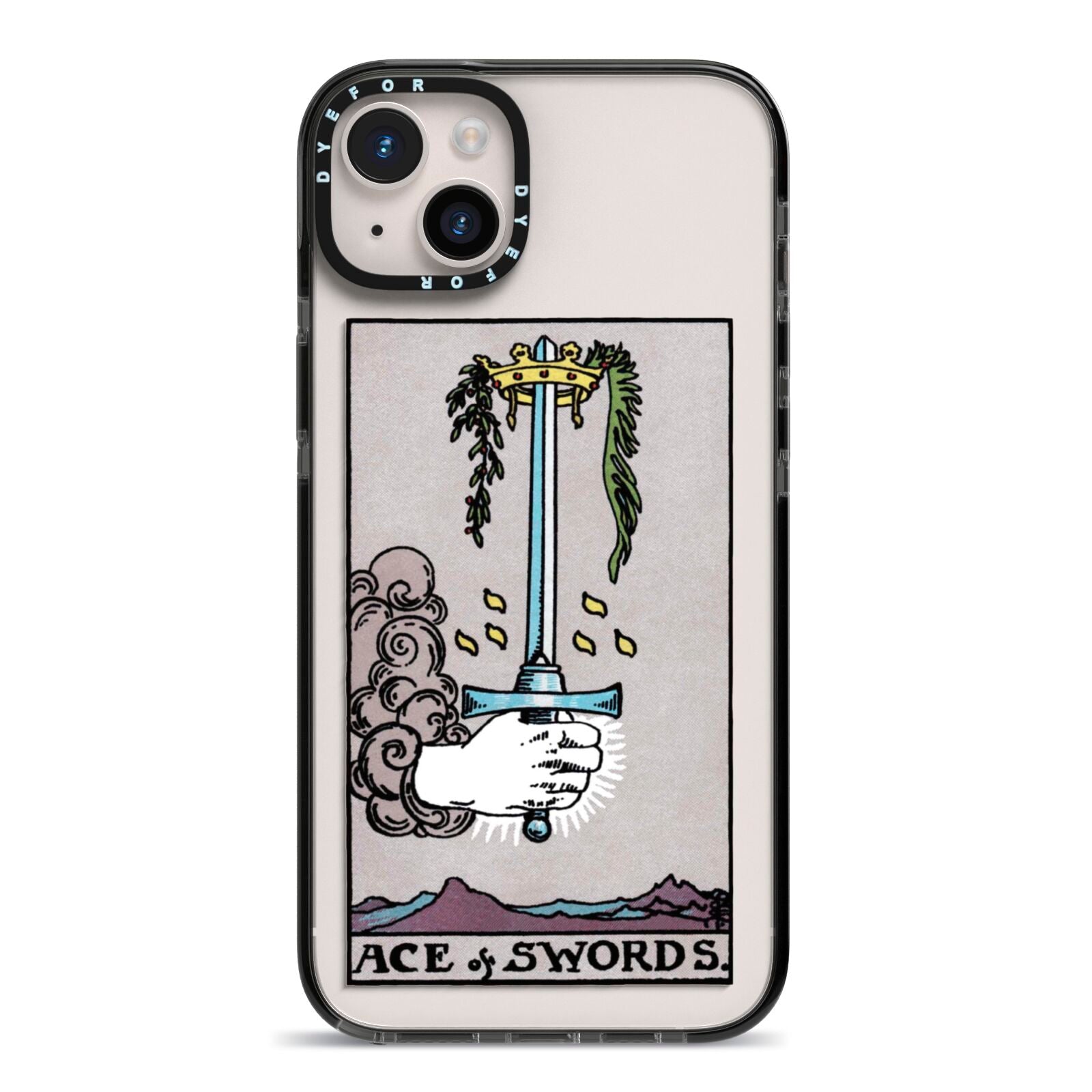 Ace of Swords Tarot Card iPhone 14 Plus Black Impact Case on Silver phone