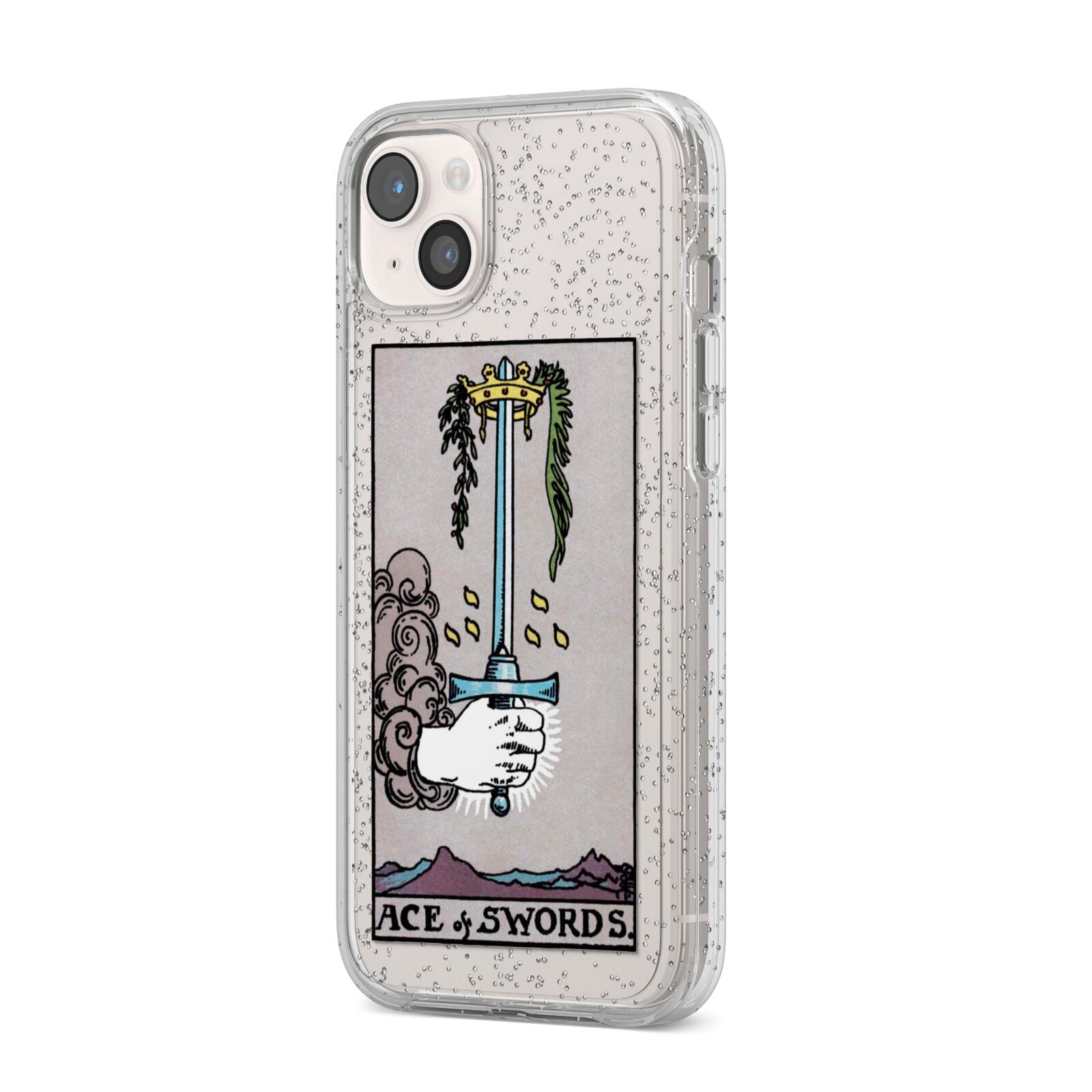 Ace of Swords Tarot Card iPhone 14 Plus Glitter Tough Case Starlight Angled Image