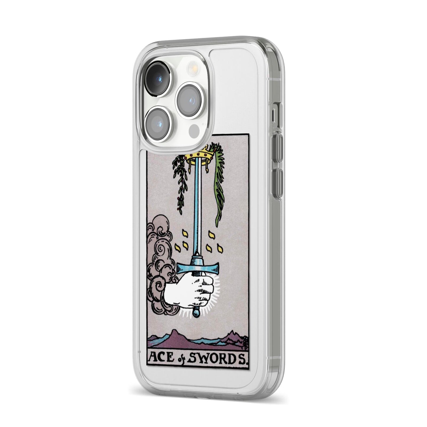 Ace of Swords Tarot Card iPhone 14 Pro Clear Tough Case Silver Angled Image