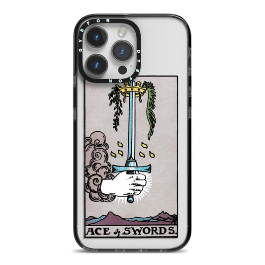 Ace of Swords Tarot Card iPhone 14 Pro Max Black Impact Case on Silver phone