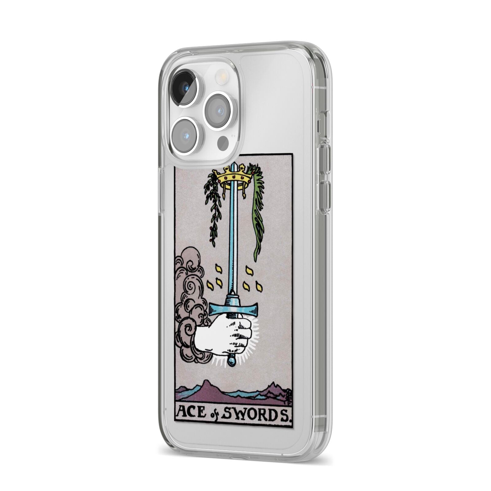 Ace of Swords Tarot Card iPhone 14 Pro Max Clear Tough Case Silver Angled Image
