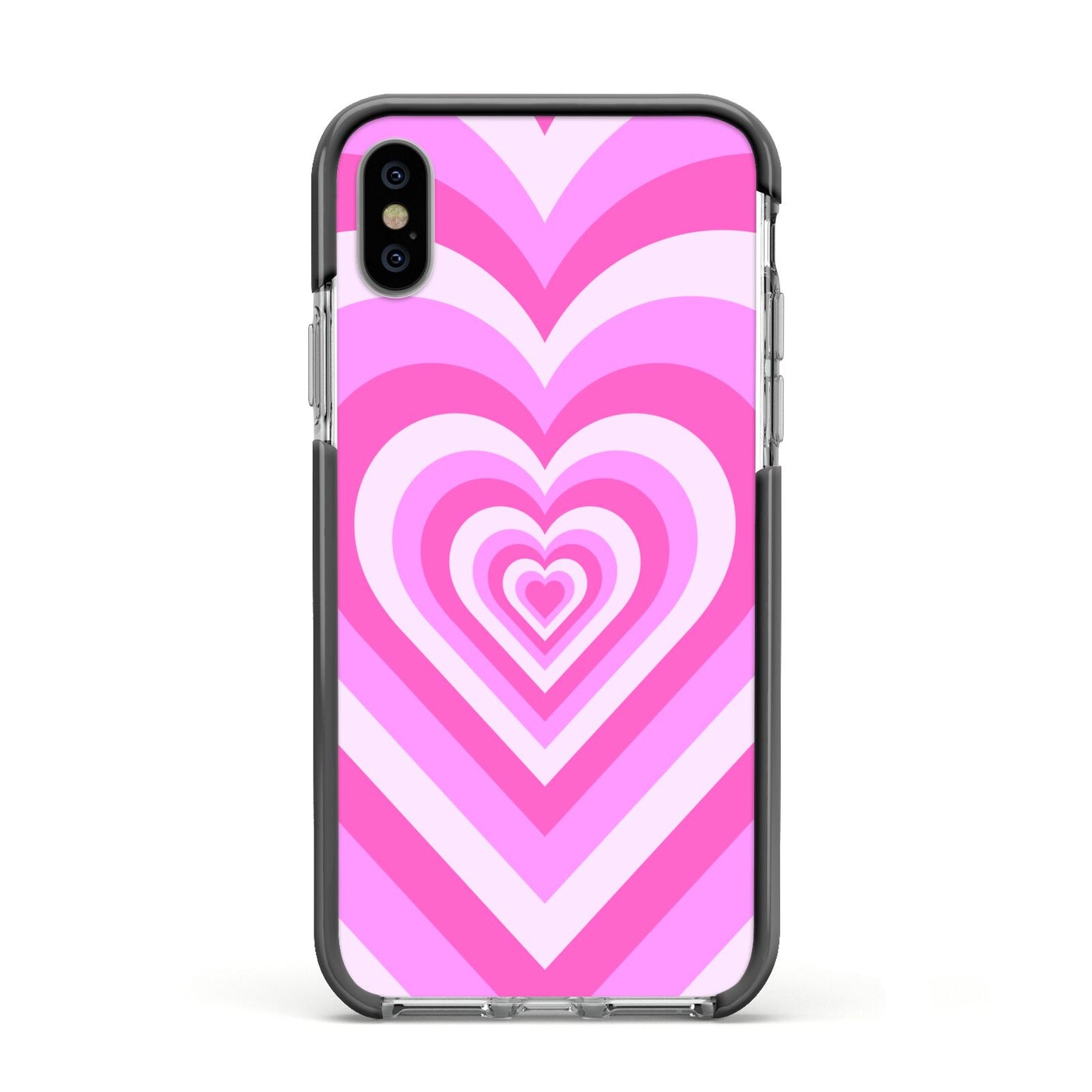 Aesthetic Heart Apple iPhone Xs Impact Case Black Edge on Silver Phone