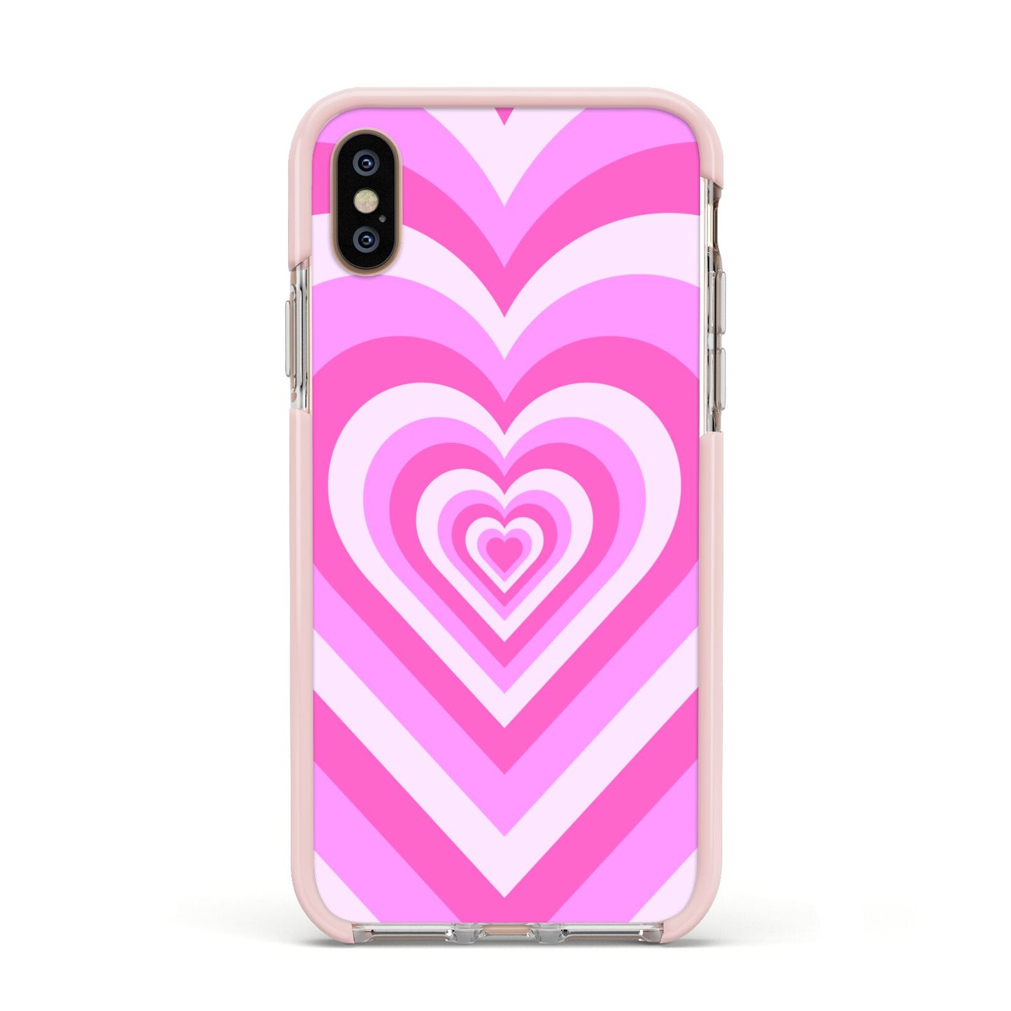 Aesthetic Heart Apple iPhone Xs Impact Case Pink Edge on Gold Phone